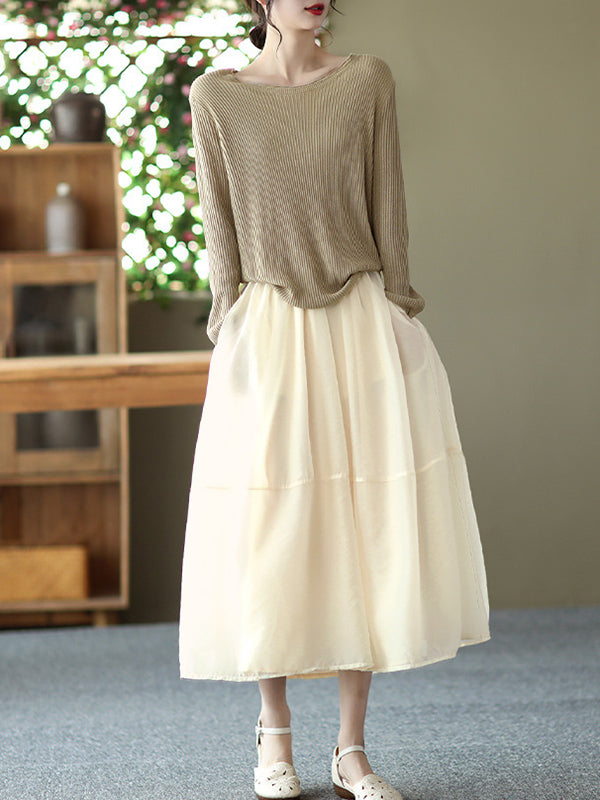 xakxx Simple Loose Solid Color Split-Joint Bubble Skirt