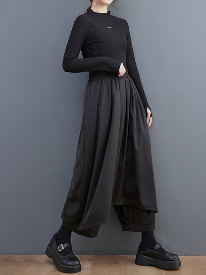 xakxx Vintage Wide Leg Loose Solid Color Elastic Waist Pants