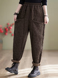 xakxx Harem Pants High Waisted Elasticity Quilted Split-Joint Pants Trousers