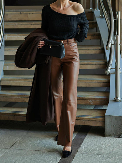 xakxx High Waisted Straight Leg Split-Joint Pants Trousers