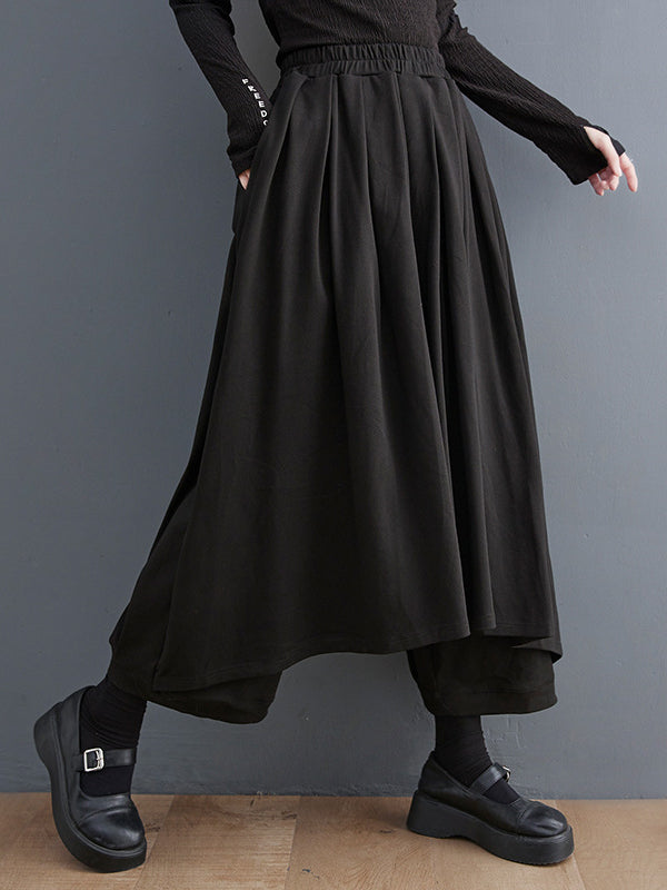 xakxx Vintage Wide Leg Loose Solid Color Elastic Waist Pants