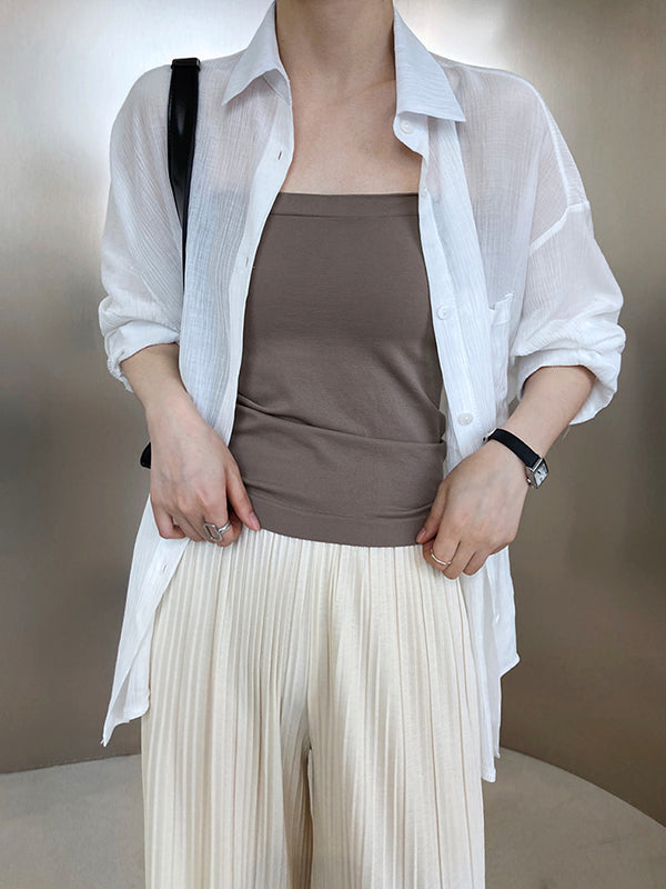 xakxx Simple Casual Solid Color Spaghetti-Neck Vest Top