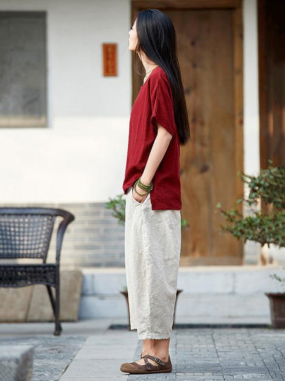 xakxx Loose Pure Color Comfortable Linen bloomers
