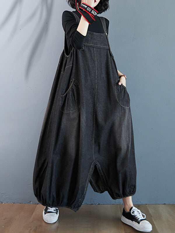 xakxx Simple Denim Buttoned Overalls&Dress