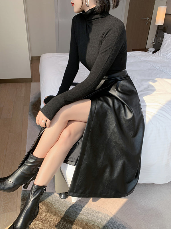 xakxx A-Line Loose Solid Color Split-Front Skirts Bottoms