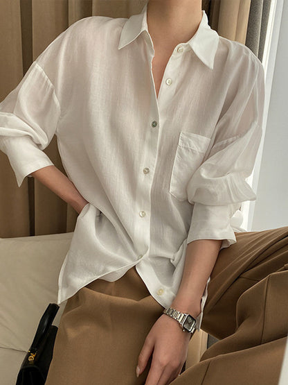 xakxx Solid Color Lapel Blouses&Shirts Tops