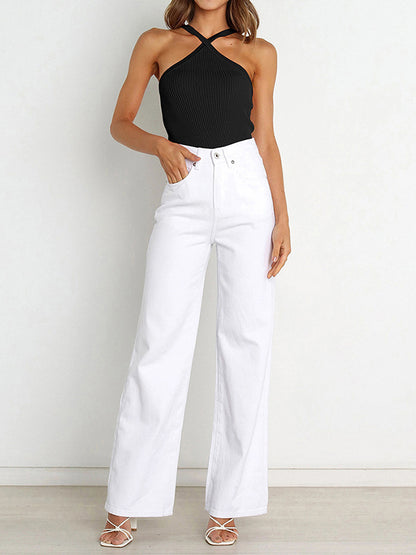 xakxx Skinny Sleeveless Solid Color Halter-Neck Vest Top