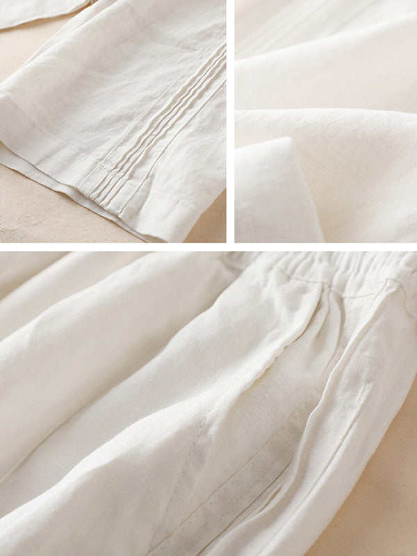 xakxx Ruffle Ramie Cotton Elasticity Loose Casual Wide-Leg Pants