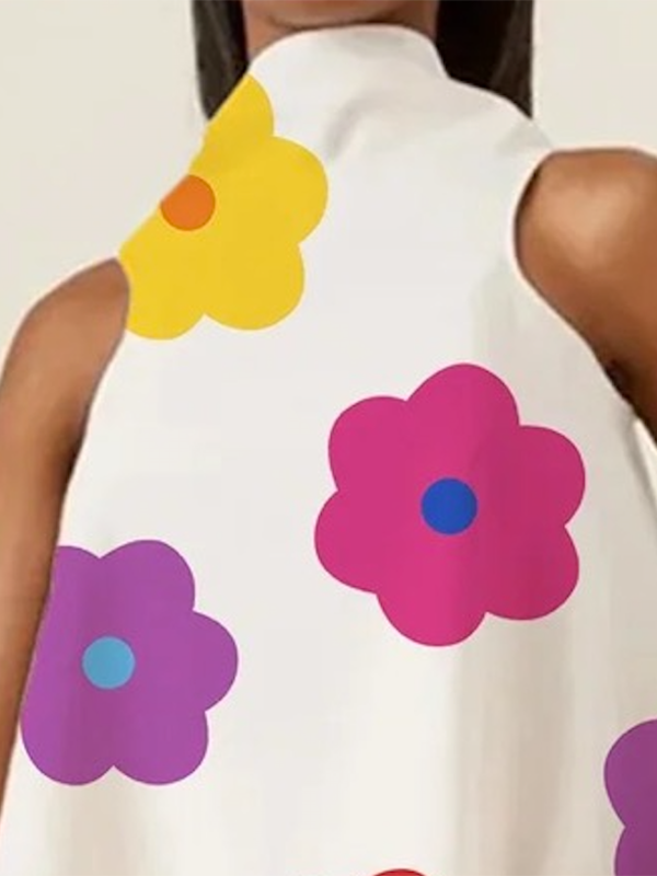 xakxx High-Low Loose Floral Printed High-Neck Vest Top