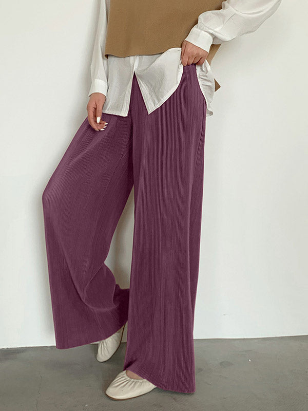 xakxx Casual Solid Color Pleats Capri-Pants Bottoms