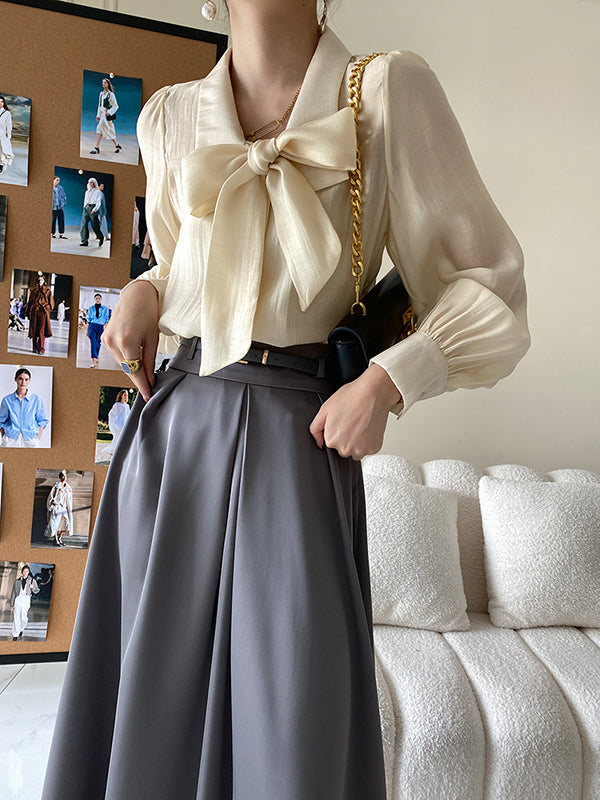 xakxx Urban Loose Long Sleeves Solid Color Lapel Collar Blouses