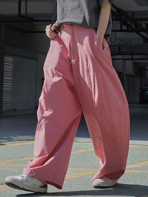 xakxx Loose Wide Leg Solid Color Split-Joint Casual Pants Bottoms Trousers
