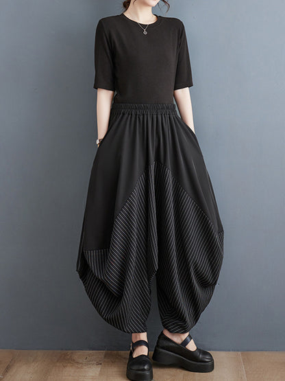xakxx Harem Pants Irregular Clipping Split-Joint Striped Casual Pants Bottoms