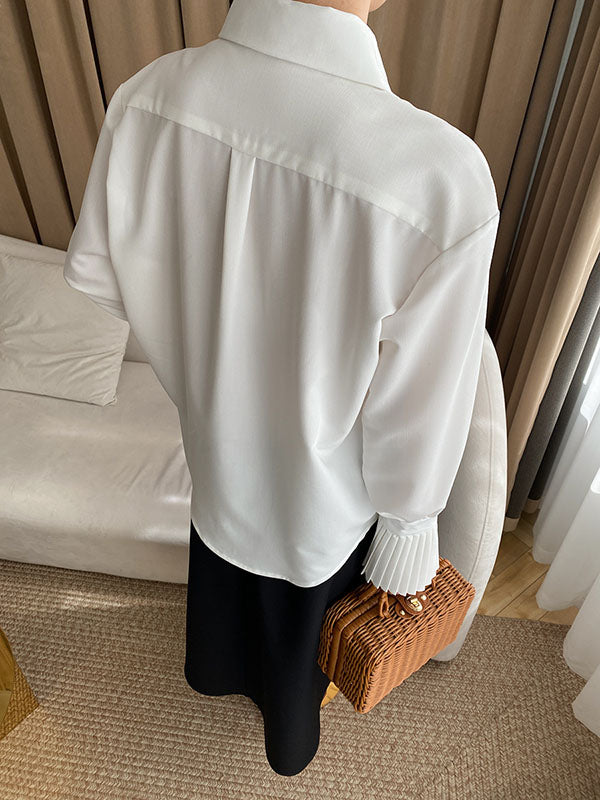 xakxx Flared Sleeves Solid Color Lapel Blouses&Shirts Tops