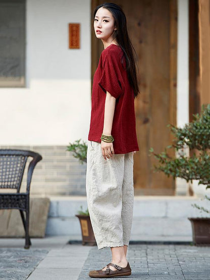 xakxx Loose Pure Color Comfortable Linen bloomers