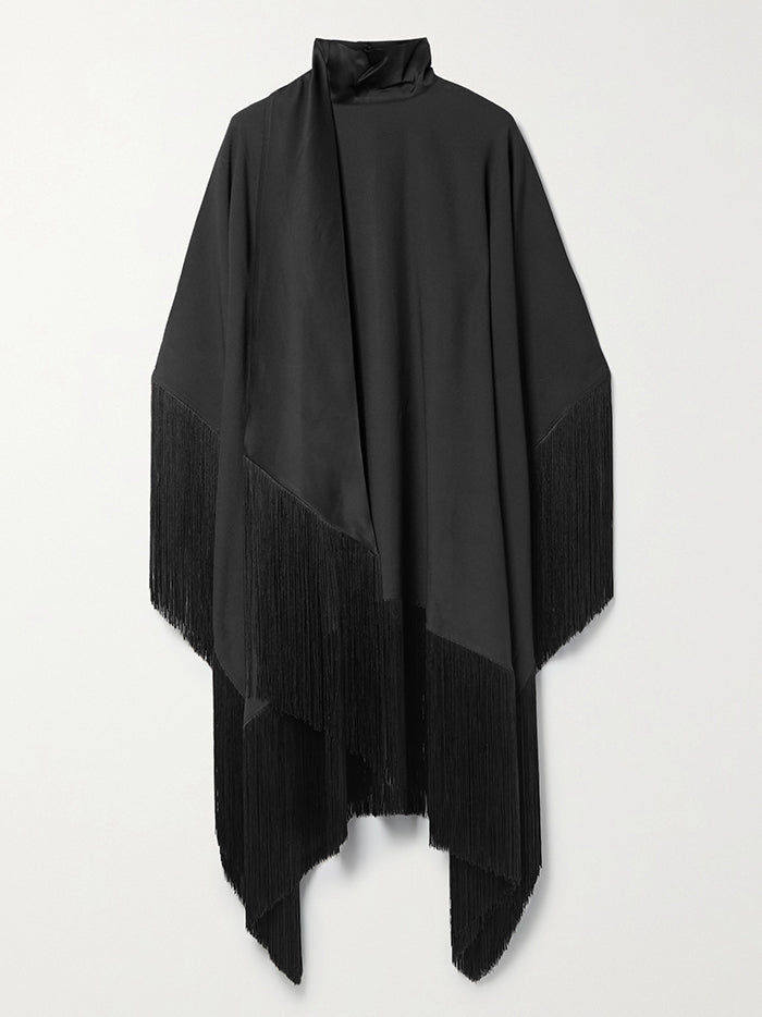 xakxx Loose Fringed High Neckline With A Scarf-Like Panel Solid Midi Dresses