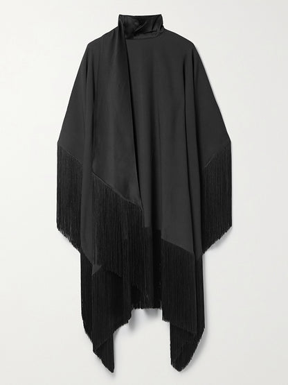 xakxx Loose Fringed High Neckline With A Scarf-Like Panel Solid Midi Dresses