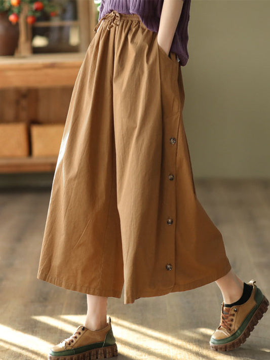 xakxx Vintage Loose Wide Leg Drawstring Solid Color Casual Pants Bottoms