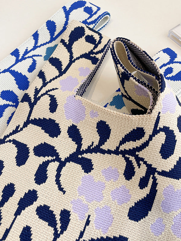 xakxx Contrast Color Floral Woven Bags Handbag