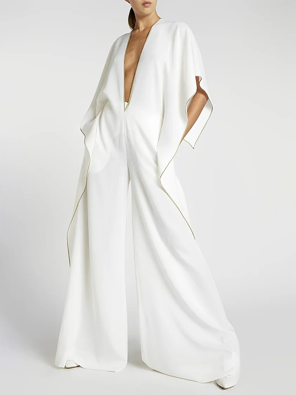 xakxx Loose Half Sleeves Solid Color Deep V-Neck Jumpsuits