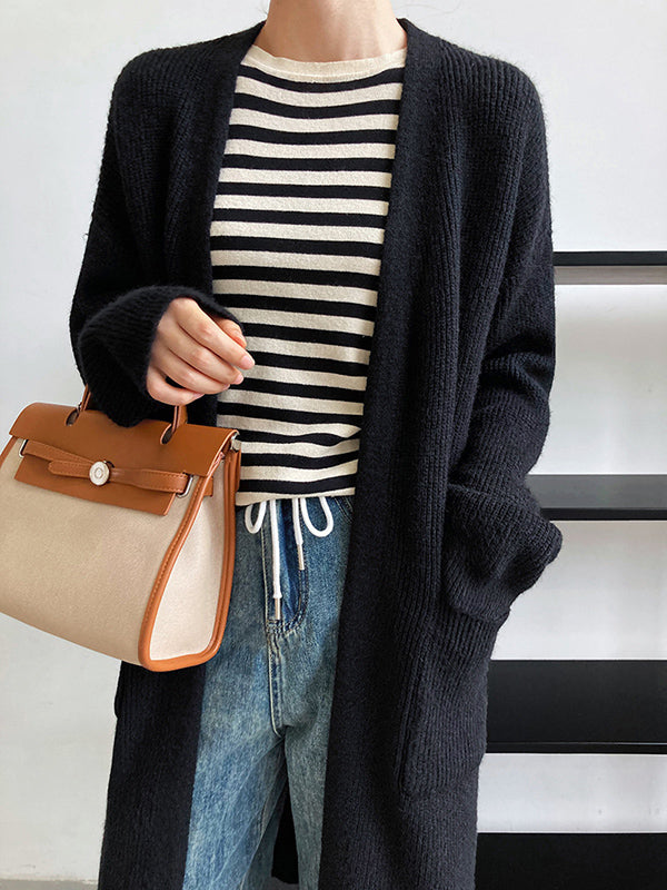 xakxx Casual Loose Solid Color Cardigan Tops