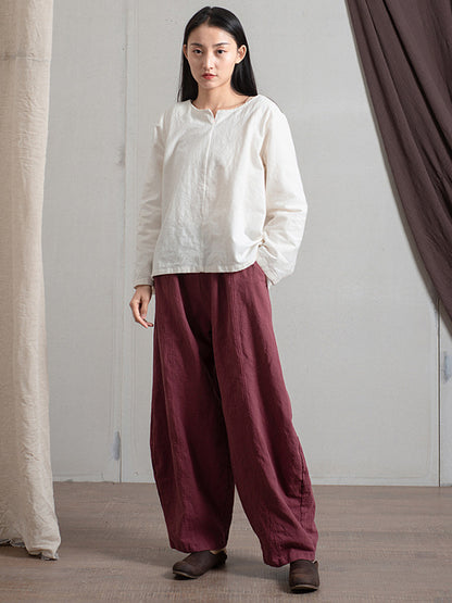 xakxx Simple High Waisted Solid Color Wide Leg Pants