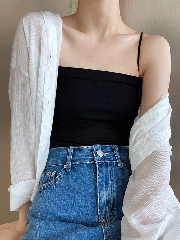 xakxx Simple Casual Solid Color Spaghetti-Neck Vest Top