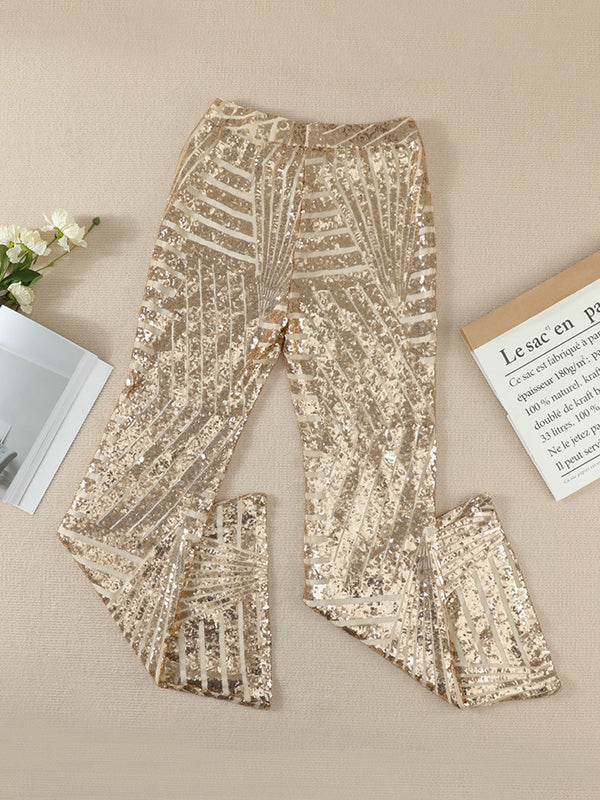 xakxx Flared Pants High Waisted Contrast Color Striped Sequined Pants