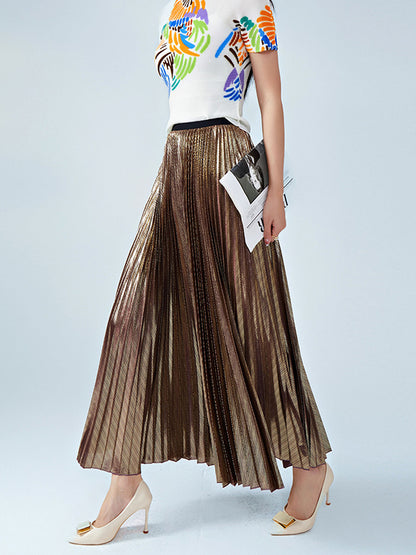 xakxx Loose Metallic Pleated Skirts Bottoms
