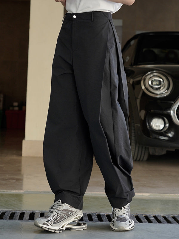 xakxx Loose Wide Leg High-Waisted Pleated Solid Color Casual Pants Bottoms Trousers