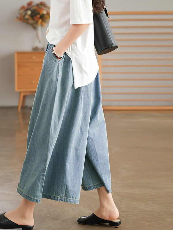 xakxx Artistic Retro Loose Wide Legs Elasticity Jean Pants