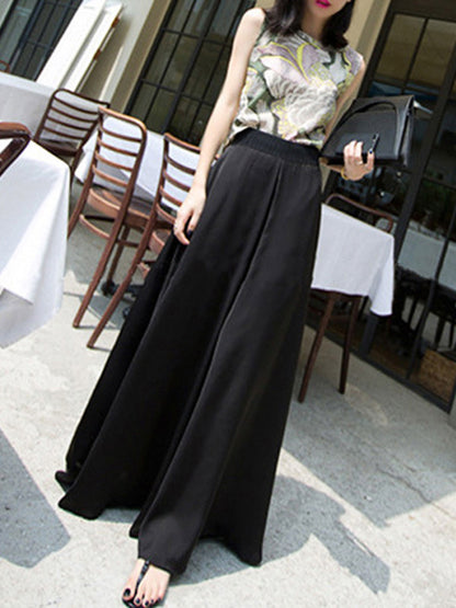 xakxx Simple Solid Color Elasticity High Waisted Wide Leg Pants
