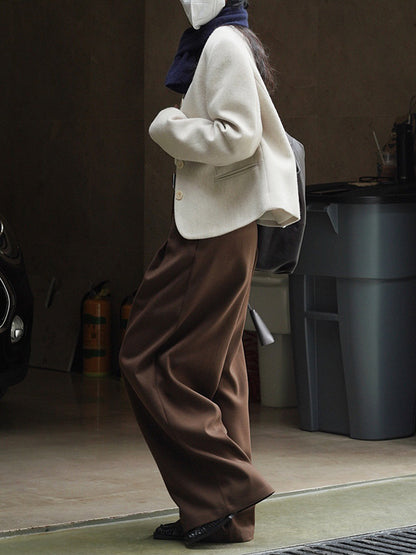 xakxx Loose Pleated Solid Color Wide Leg Pants Bottoms