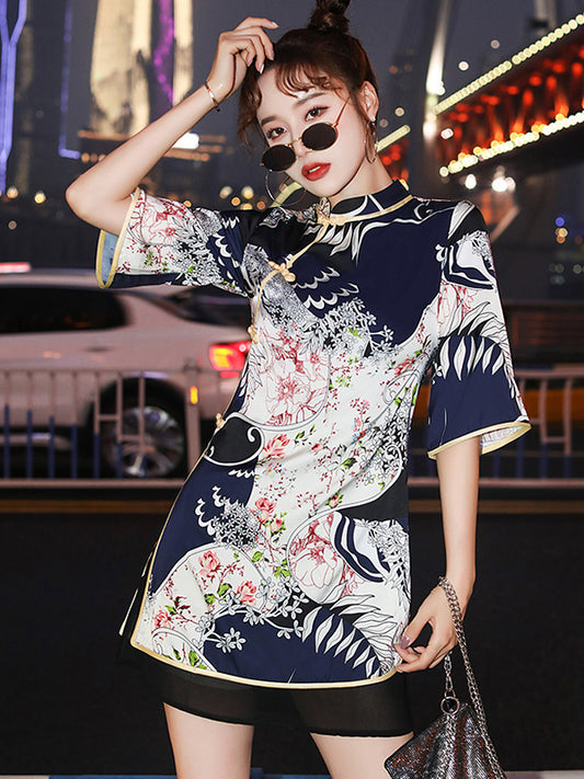 xakxx Vintage Artistic Retro Printes Short Cheongsams