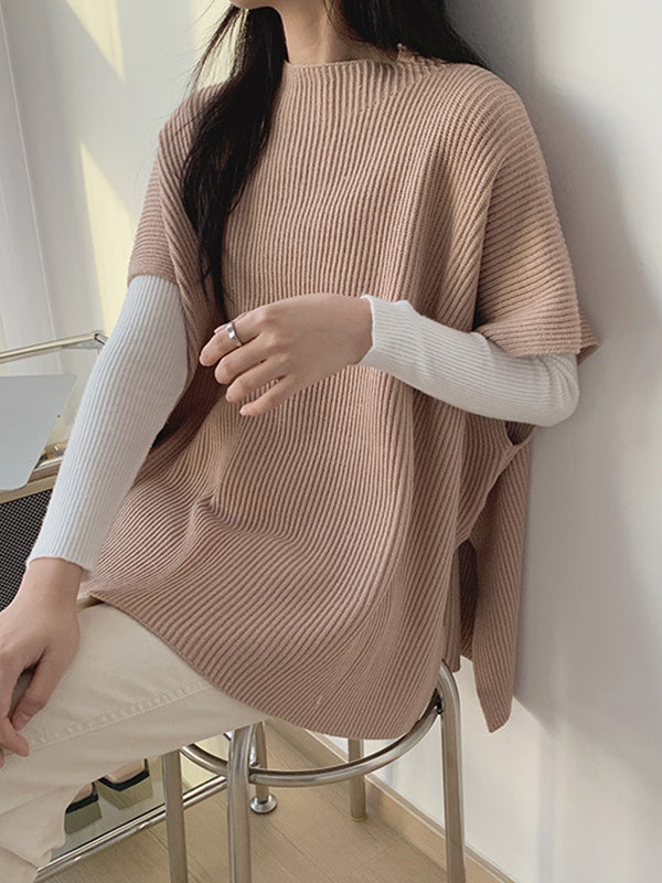 xakxx Casual Loose Short Sleeves Solid Color Round-Neck Sweater Tops Vest Top