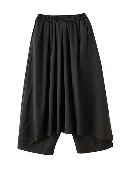 xakxx Vintage Wide Leg Loose Solid Color Elastic Waist Pants