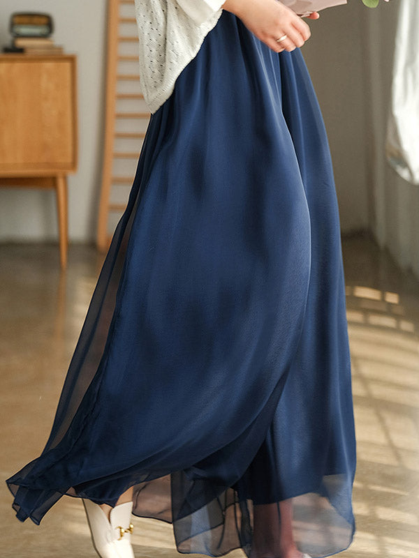 xakxx Casual Solid Color Chiffon Column Wide Leg Pants&Skirt