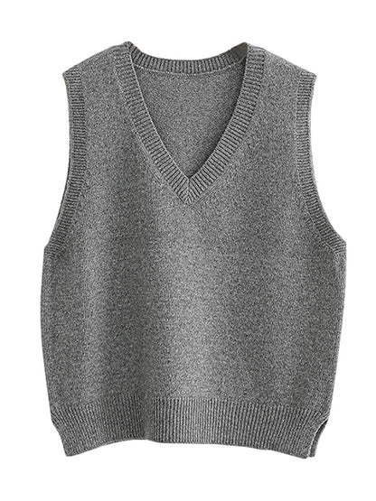 xakxx Casual Loose Sleeveless Solid Color V-Neck Sweater Vest Outerwear