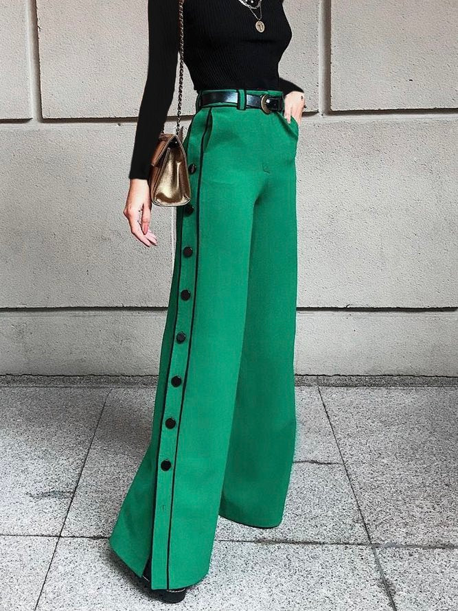xakxx Stylish Wide Leg H-Line Solid Color Pants