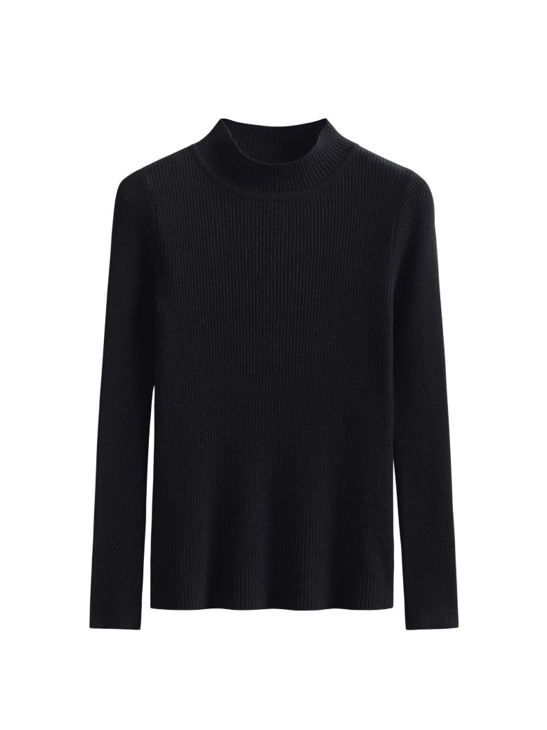 xakxx Simple Long Sleeves Skinny Solid Color High-Neck Pullovers