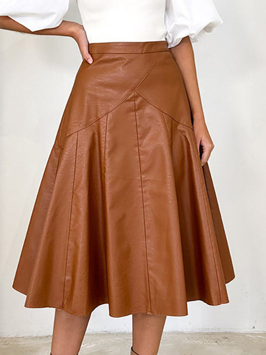 xakxx High Waisted Loose Ruffled Solid Color Skirts Bottoms