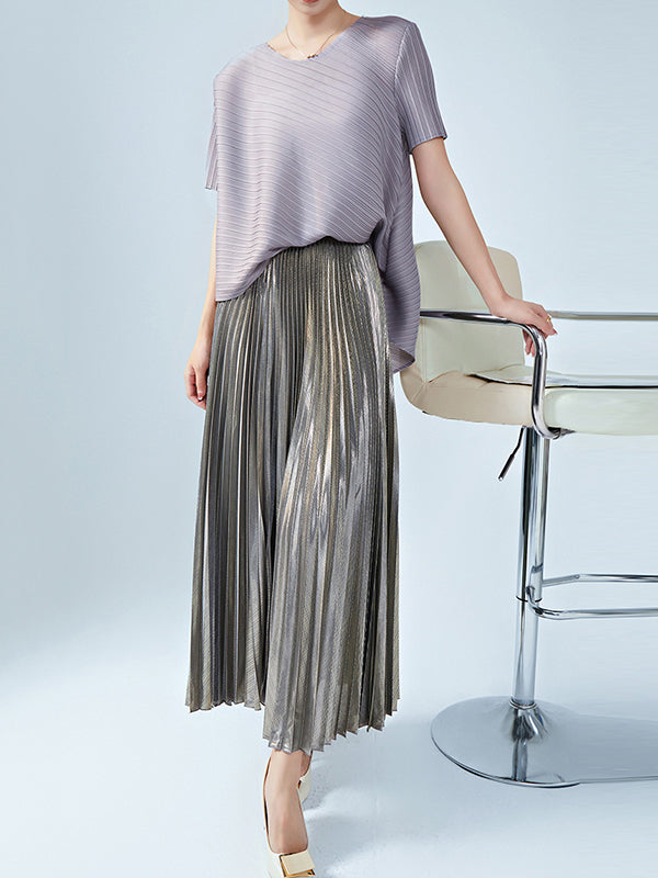 xakxx Loose Metallic Pleated Skirts Bottoms