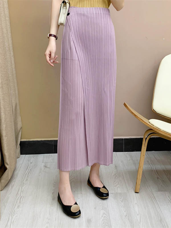 xakxx Column Irregularity Pleated Solid Color Casual Pants Bottoms