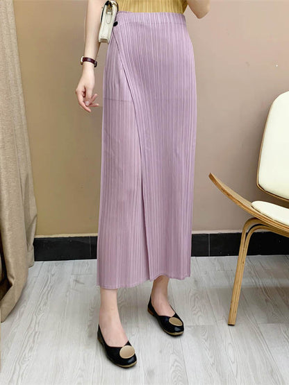 xakxx Column Irregularity Pleated Solid Color Casual Pants Bottoms