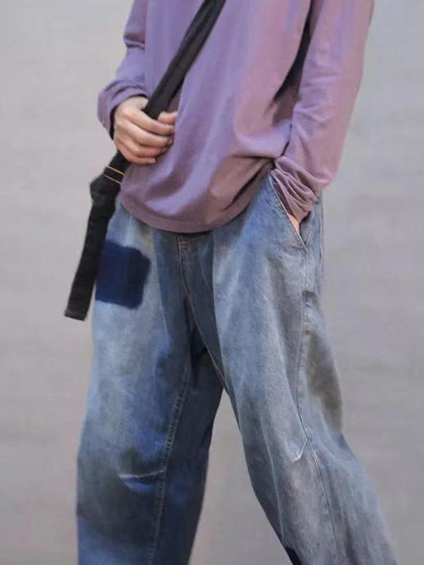 xakxx Loose Vintage Faded Ruffled Jean Pants