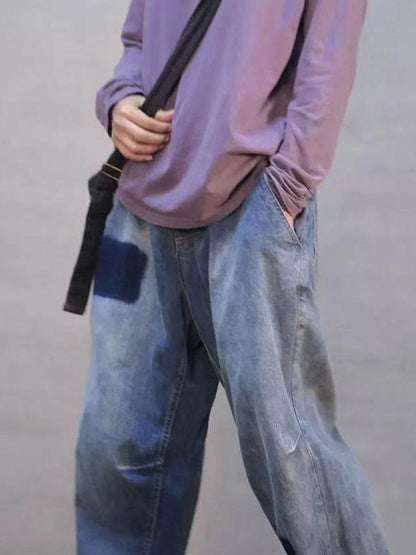 xakxx Loose Vintage Faded Ruffled Jean Pants