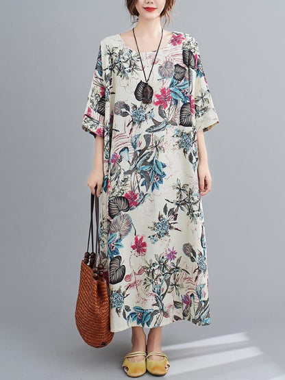 xakxx Vintage Floral Round-Neck Dress