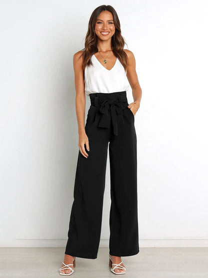 xakxx Simple Loose Wide Leg Solid Color Casual Pants Bottoms