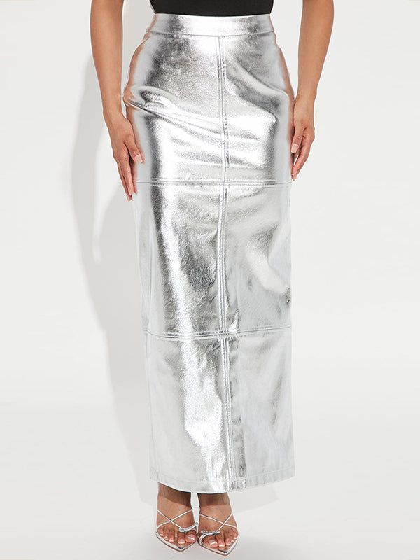xakxx High Waisted H-Line Solid Color Split-Joint Skirts