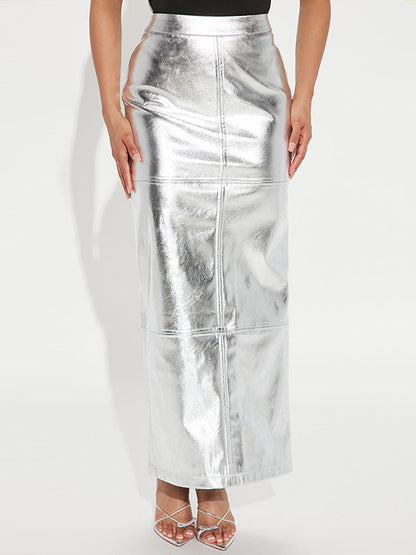 xakxx High Waisted H-Line Solid Color Split-Joint Skirts